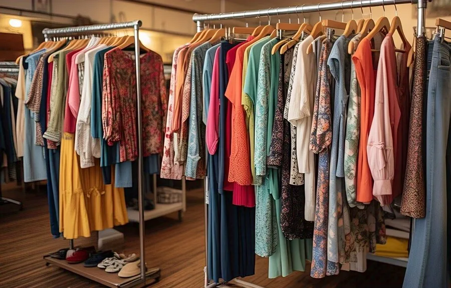A rack of thrift store clothes- zero-waste hacks