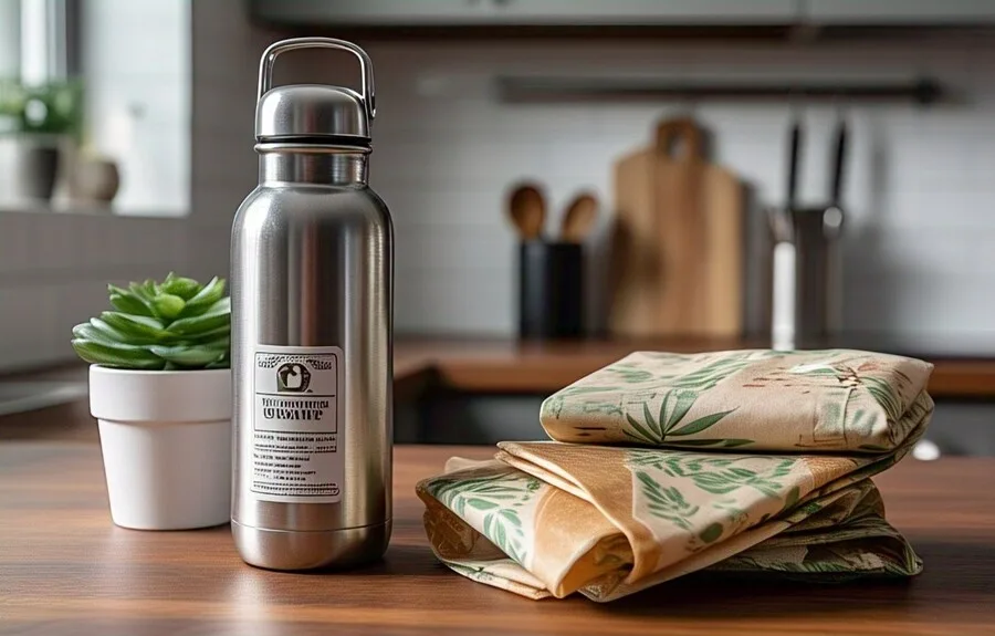A reusable water bottle and beeswax wraps - Zero-waste hacks